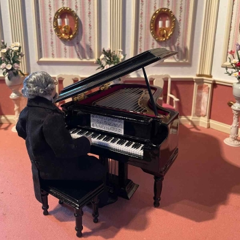 Concert grand piano, with bench - finished furniture