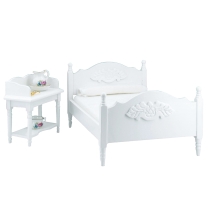 Double bed with vanity, white, with miniatures