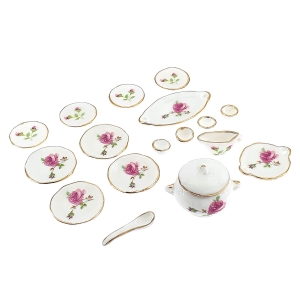 Dinner service, rose décor, 17 pcs