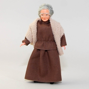 Grandma in brown dress and cape