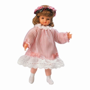 Girl in pink-striped party dress