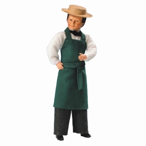 Gardener with green coat and straw hat