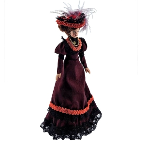 Viktorianische Dame in burgunderrotem Kleid