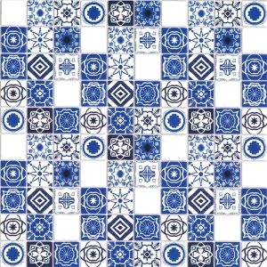 Mediterranean tiles, blue, embossed
