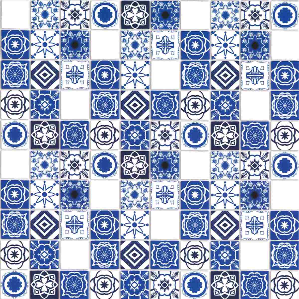 Mediterranean tiles, blue, embossed-70950